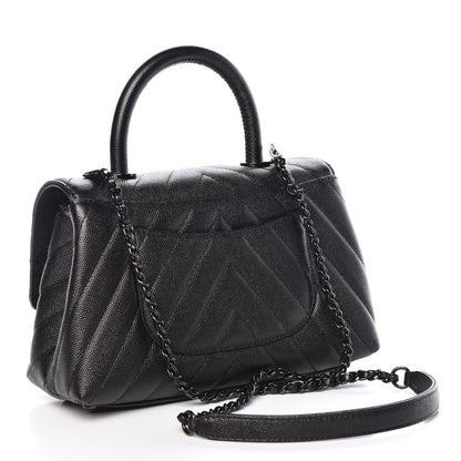 Chanel Caviar Chevron Quilted Mini Coco Handle Flap So Black 3 of 10