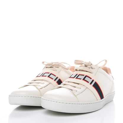 Gucci Calfskin Stripe Womens New Ace Sneakers 39.5 New Mystic White Ecru Red Flame 3 of 9