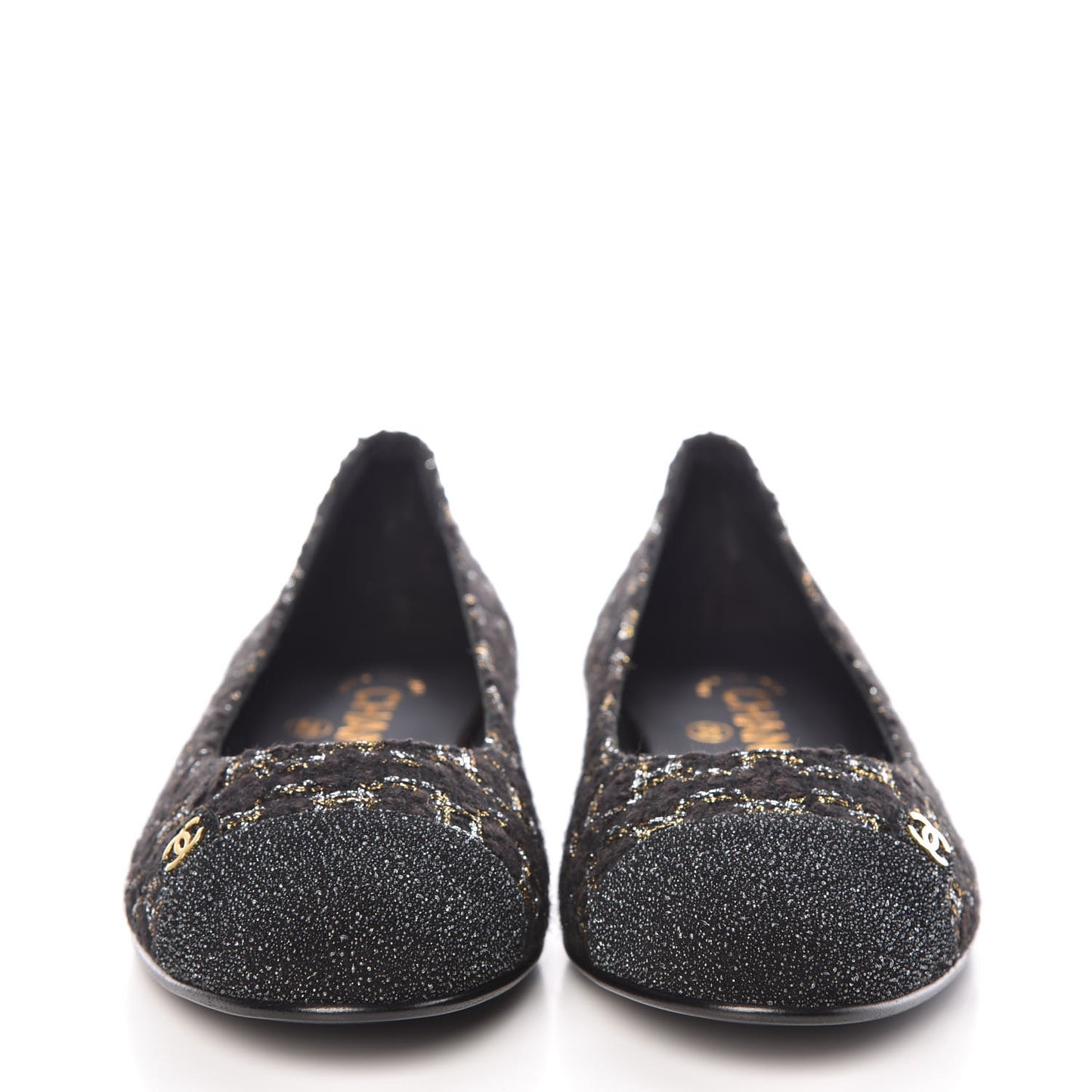 Tweed Cap Toe Ballerina Flats 36 Black