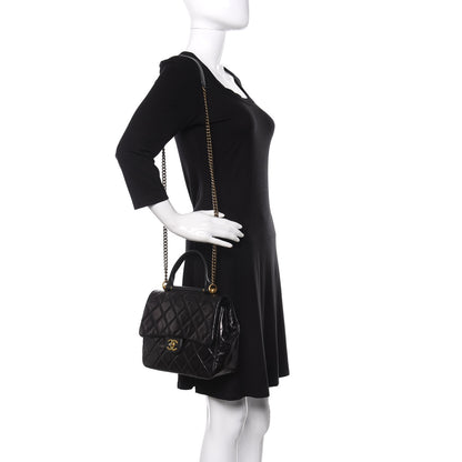 Chanel Glazed Calfskin Quilted Medium Gold Bar Top Handle Flap Black 2 of 12