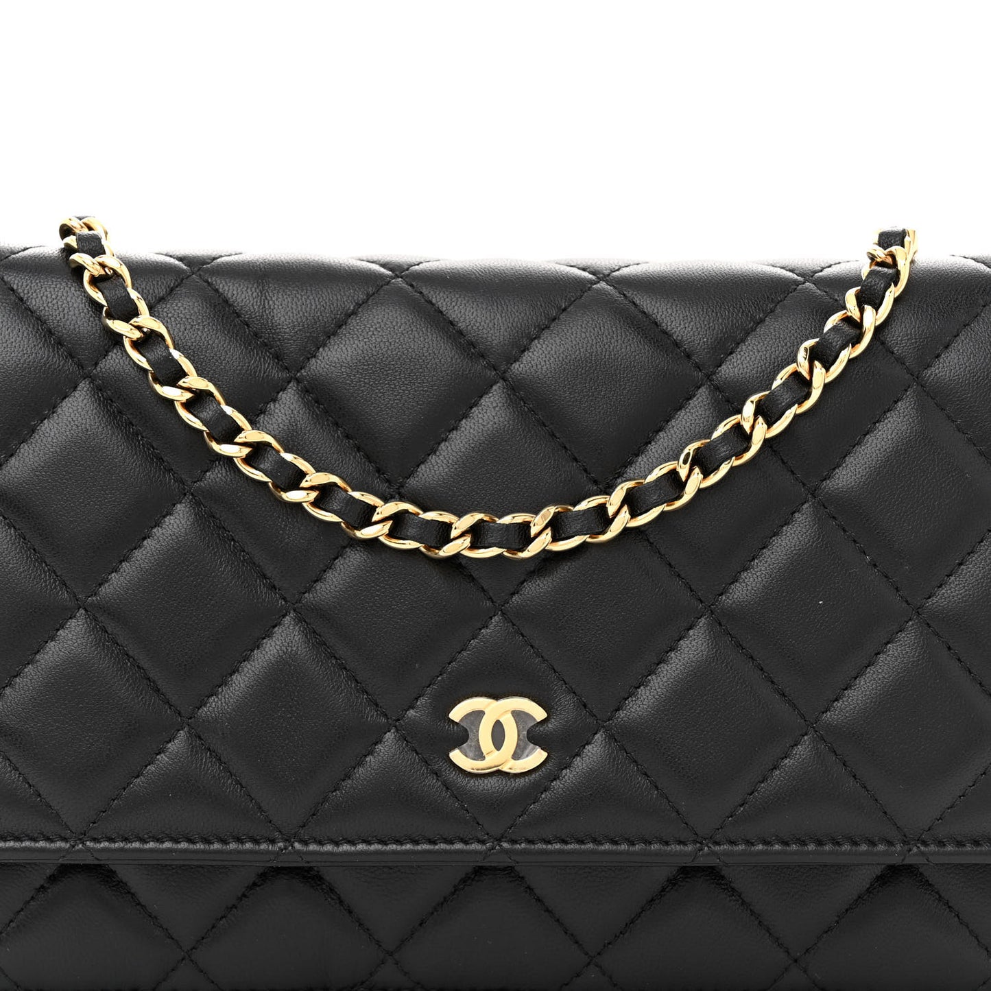 Lambskin Quilted Wallet On Chain WOC Black