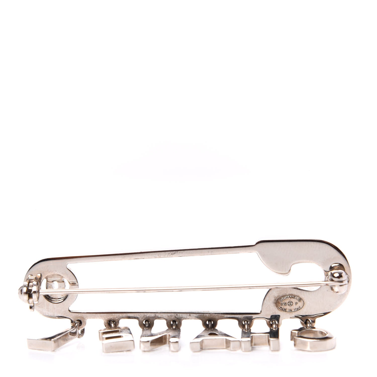 Chanel Crystal Safety Pin Brooch Silver 3 of 5
