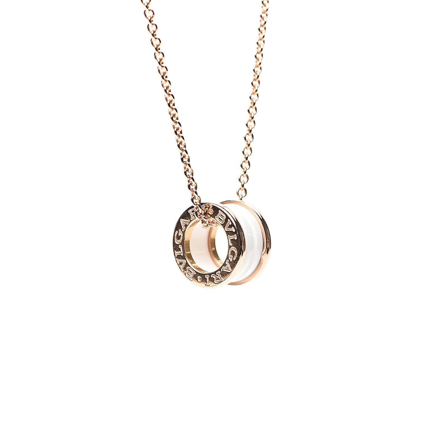 18K Rose Gold White Ceramic B.Zero1 Pendant Necklace