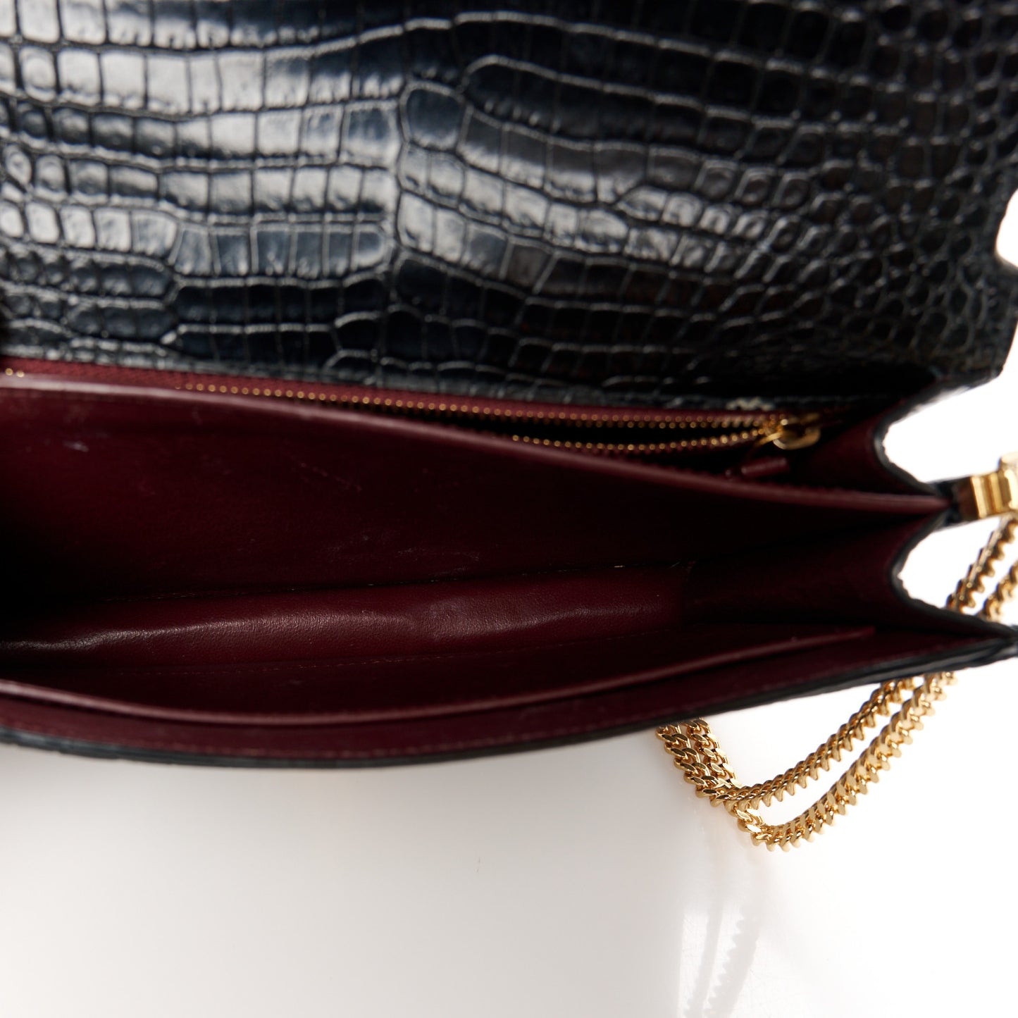 Calfskin Crocodile Embossed Monogram Cassandra Clasp Bag Black Rouge Legion
