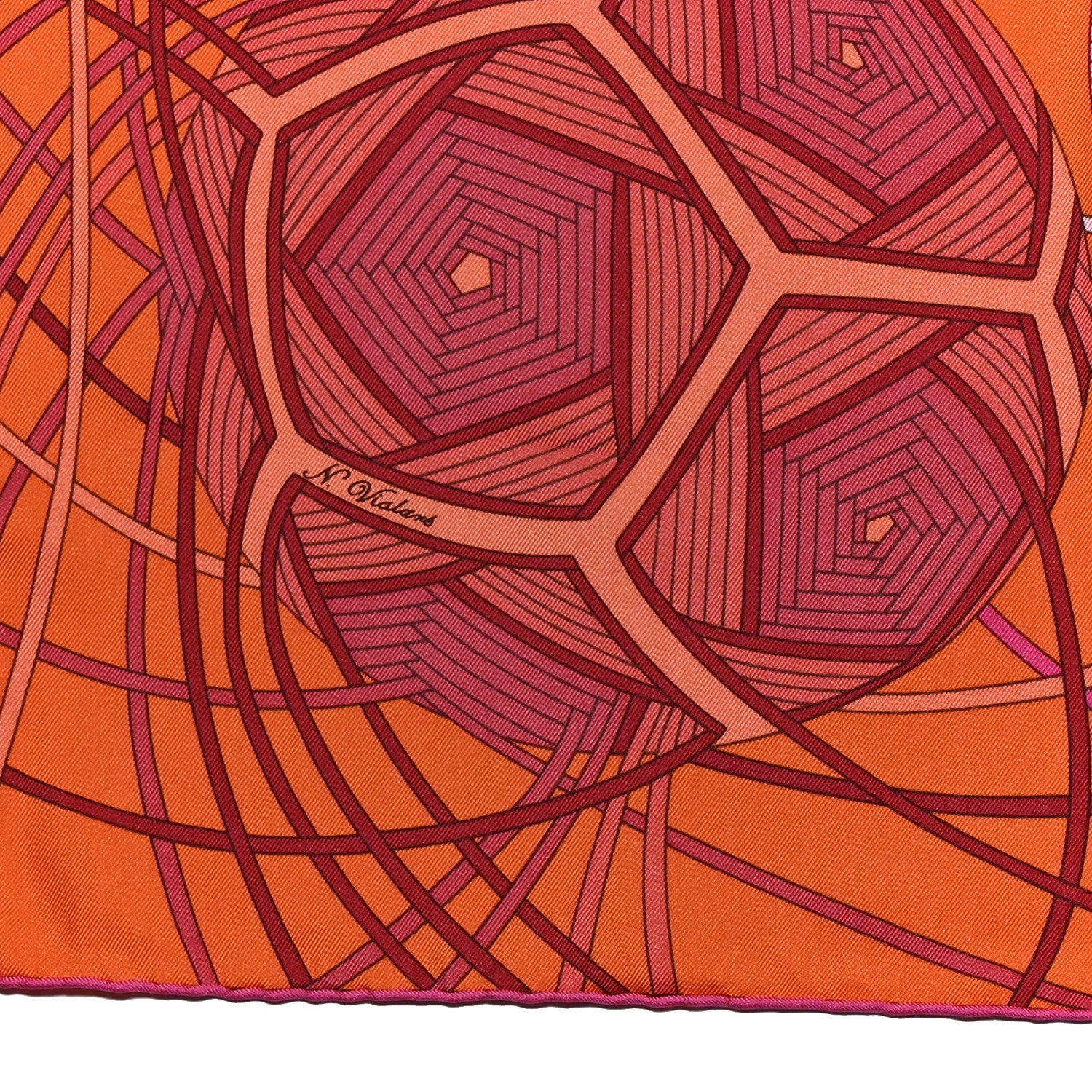 Hermes Silk L'Art Du Temari Scarf 90 Rose Vif Orange Prune 6 of 6