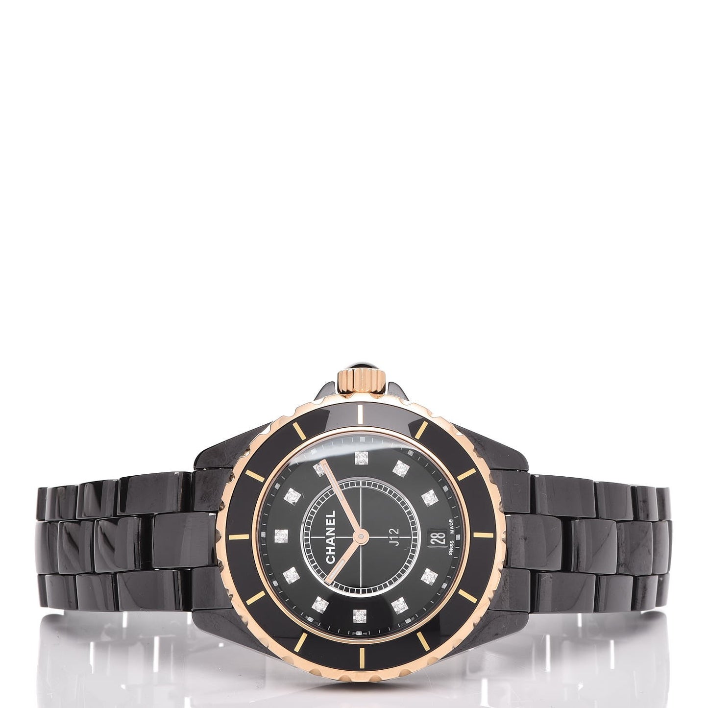 Stainless Steel 18K Yellow Gold Ceramic Diamond 38mm J12 Quartz Watch Black