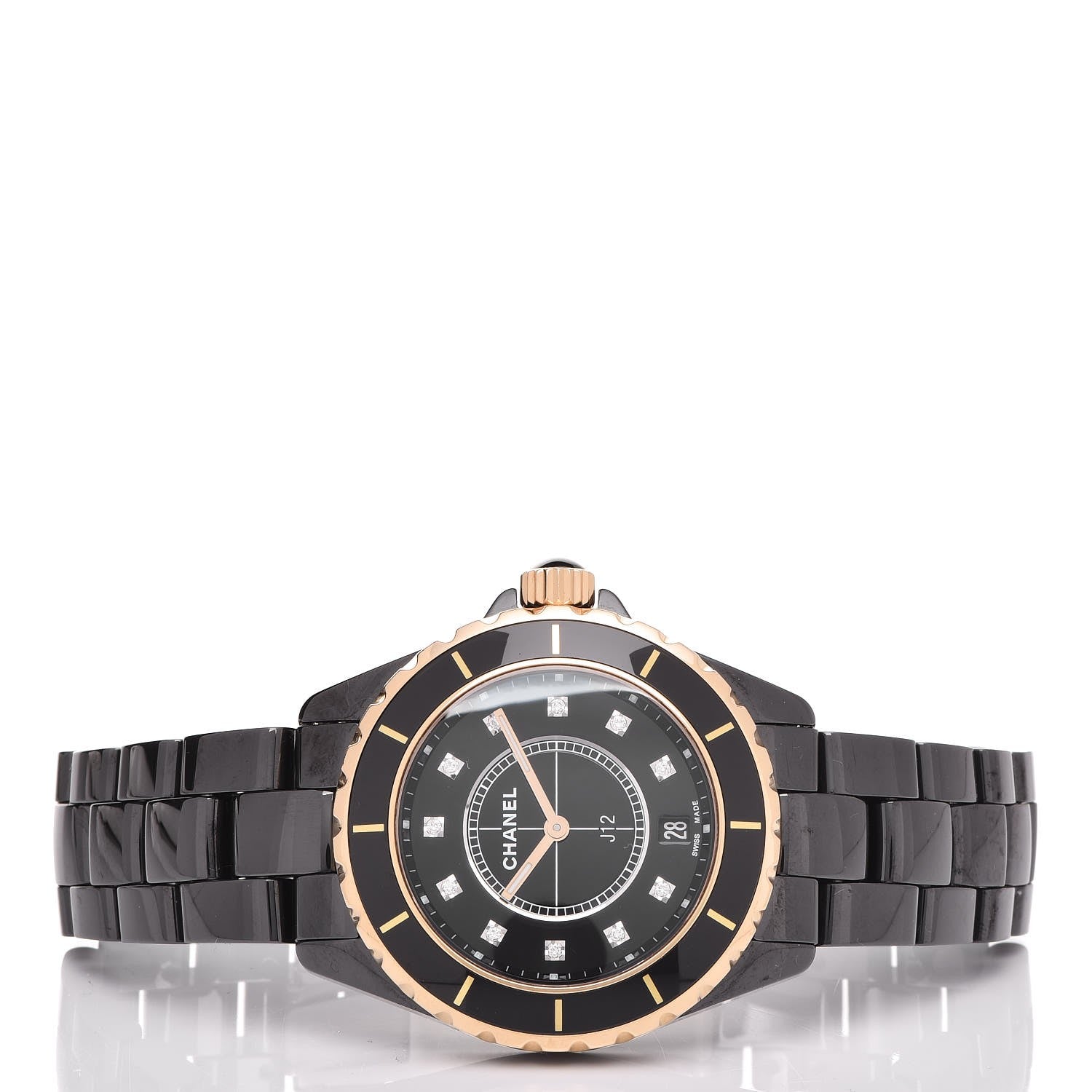 Chanel Stainless Steel 18K Yellow Gold Ceramic Diamond 38mm J12 Quartz Watch Black 3 of 7