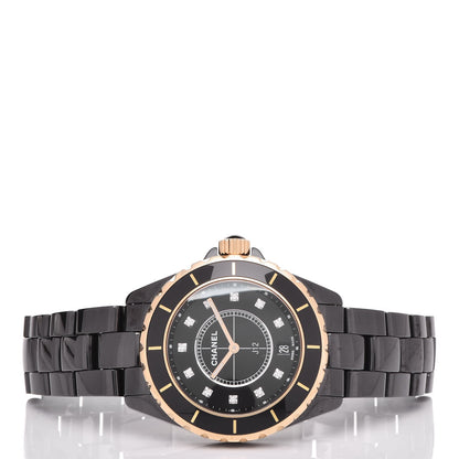 Chanel Stainless Steel 18K Yellow Gold Ceramic Diamond 38mm J12 Quartz Watch Black 3 of 7