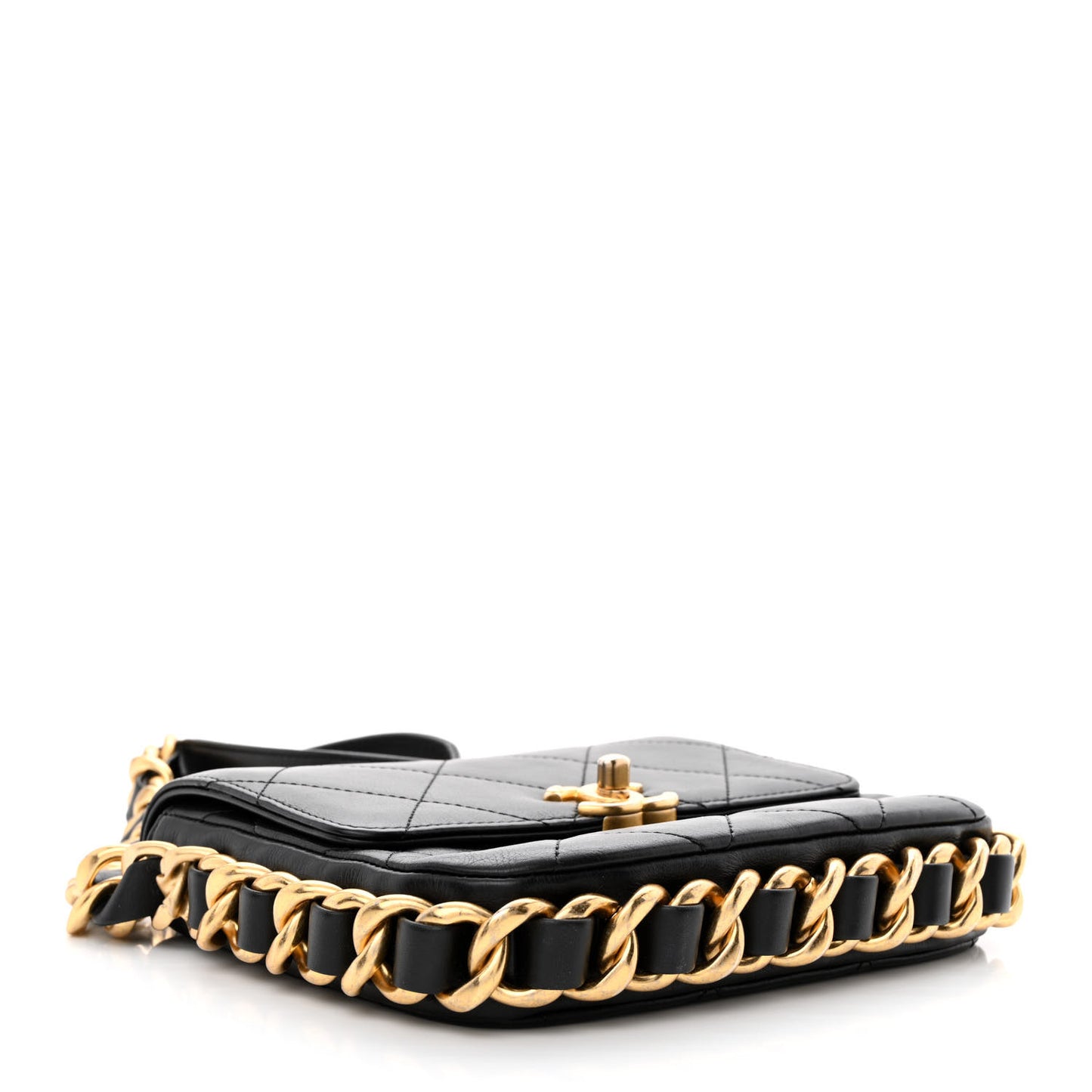 Calfskin Quilted Small Framing Chain Bag Black