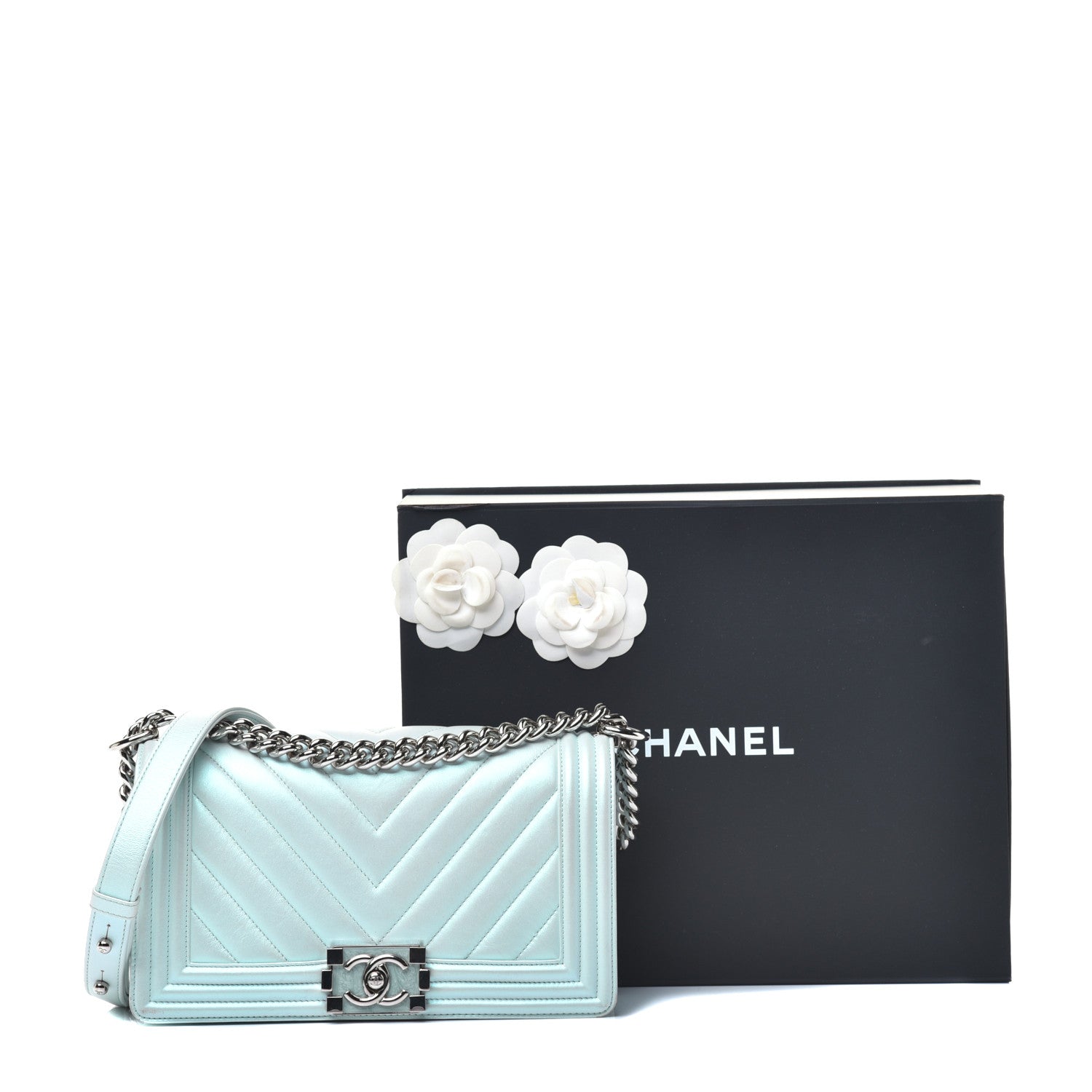 Chanel Iridescent Lambskin Chevron Quilted Medium Boy Flap Turquoise 12 of 12