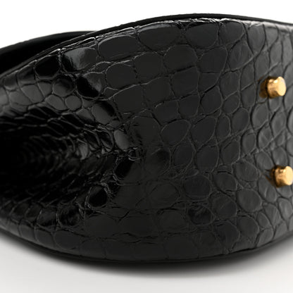 Versace Calfskin Crocodile Embossed Greca Goddess Top Handle Bag Black 8 of 11