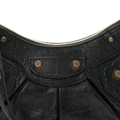 Balenciaga Extra Supple Calfskin Crocodile Embossed Le Cagole Shoulder Bag XS Black 9 of 11