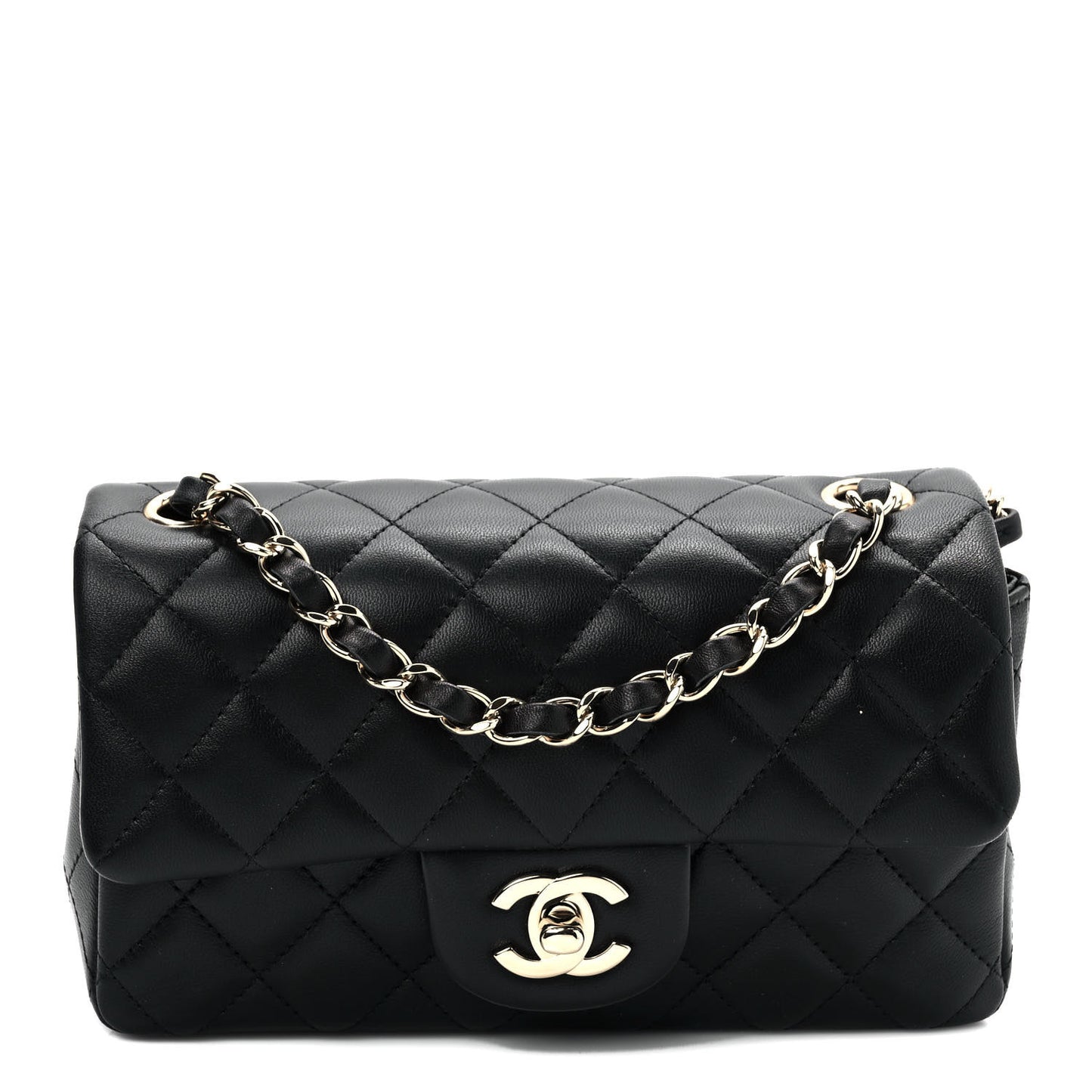 Lambskin Quilted Mini Rectangular Flap Black