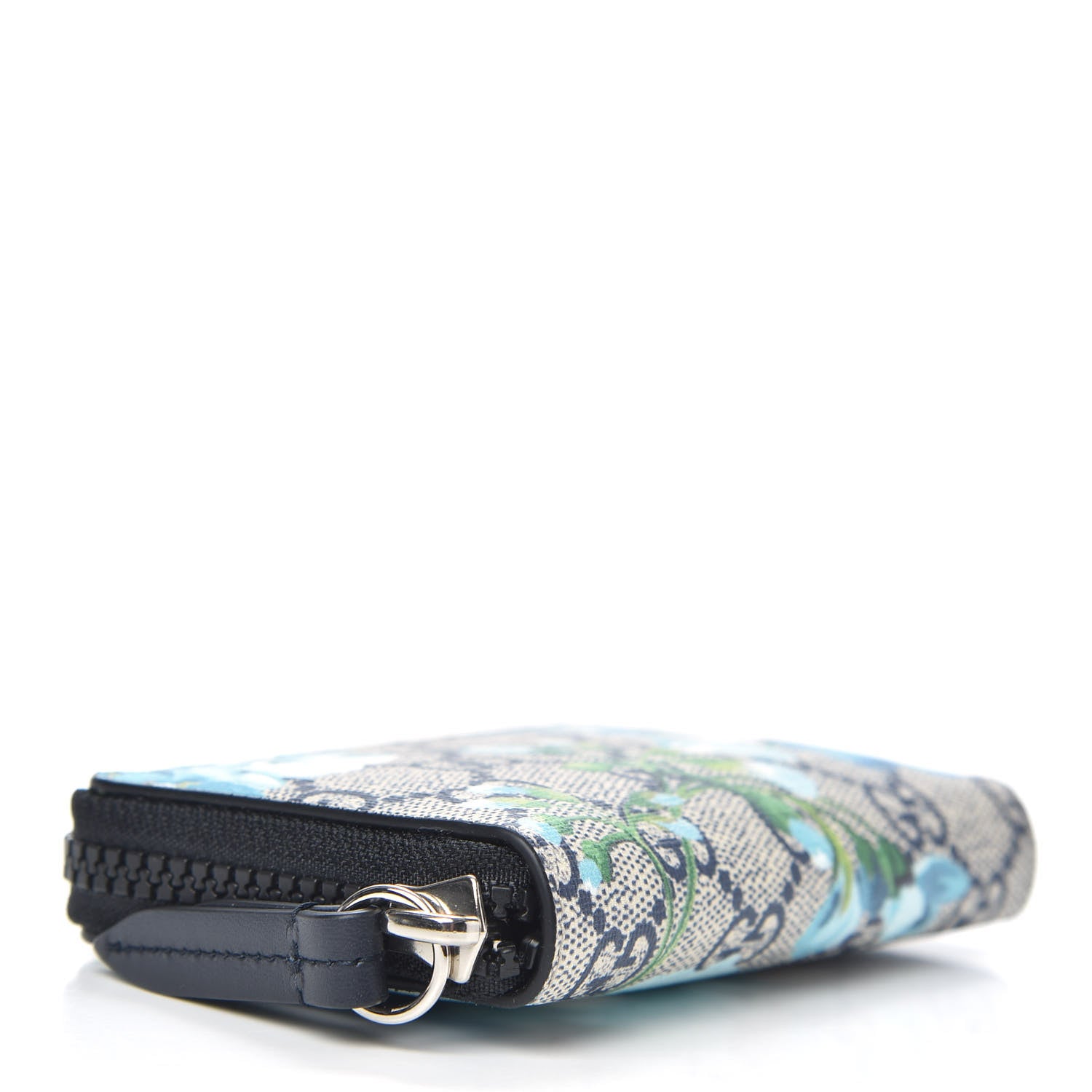 Gucci GG Supreme Monogram Blooms Zip Around Card Case Wallet Beige Blue Navy 4 of 7