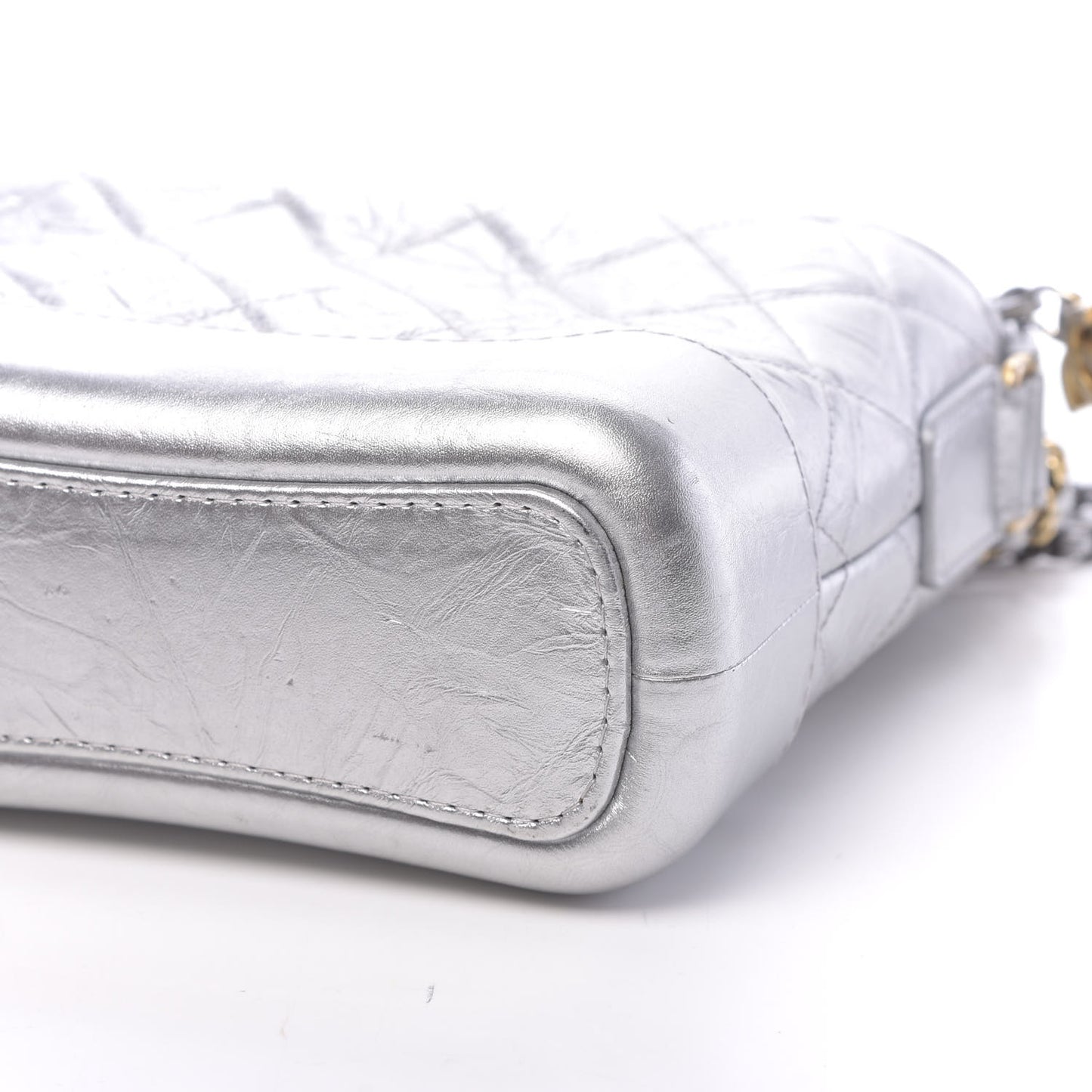 Metallic Aged Calfskin Quilted Small Gabrielle Hobo Silver
