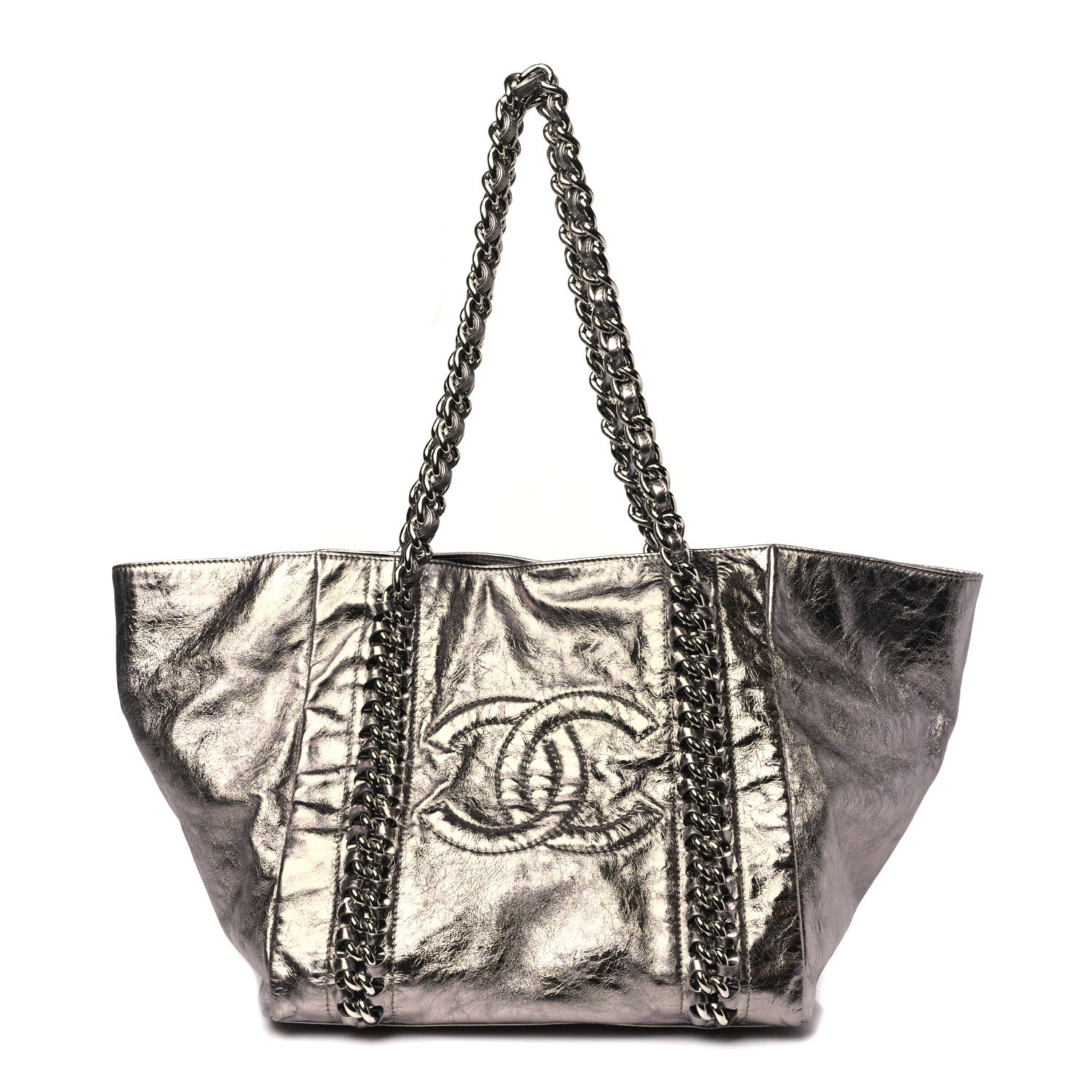 Chanel Metallic Cracked Calfskin Modern Chain Tote Dark Silver 1 of 10