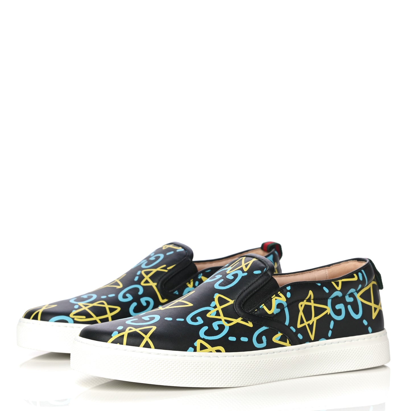 Calfskin GucciGhost Print Mens Dublin Slip On Sneakers 8 Black New Acquamarine