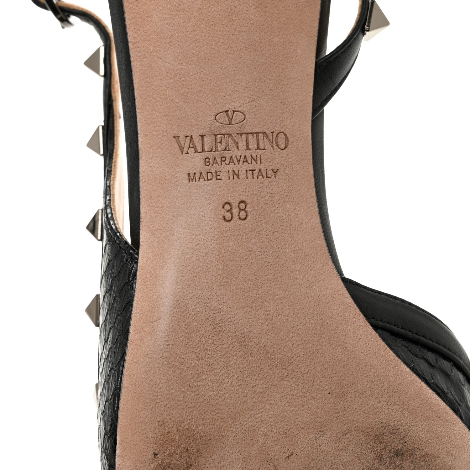 Valentino Garavani Snakeskin Rockstud Half D'Orsay Slingback 50mm Pumps 38 Black 8 of 10
