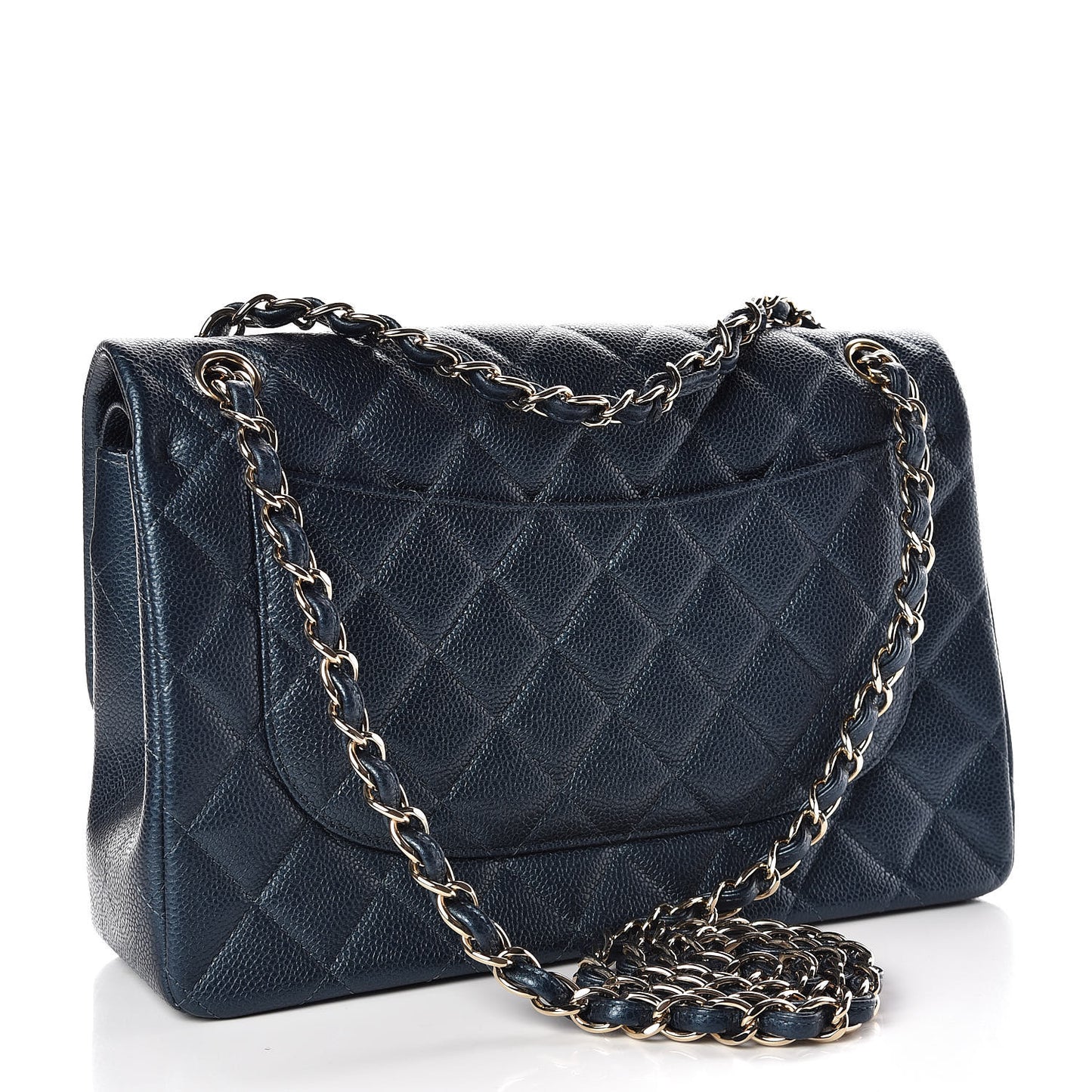 Iridescent Caviar Quilted Jumbo Double Flap Dark Blue