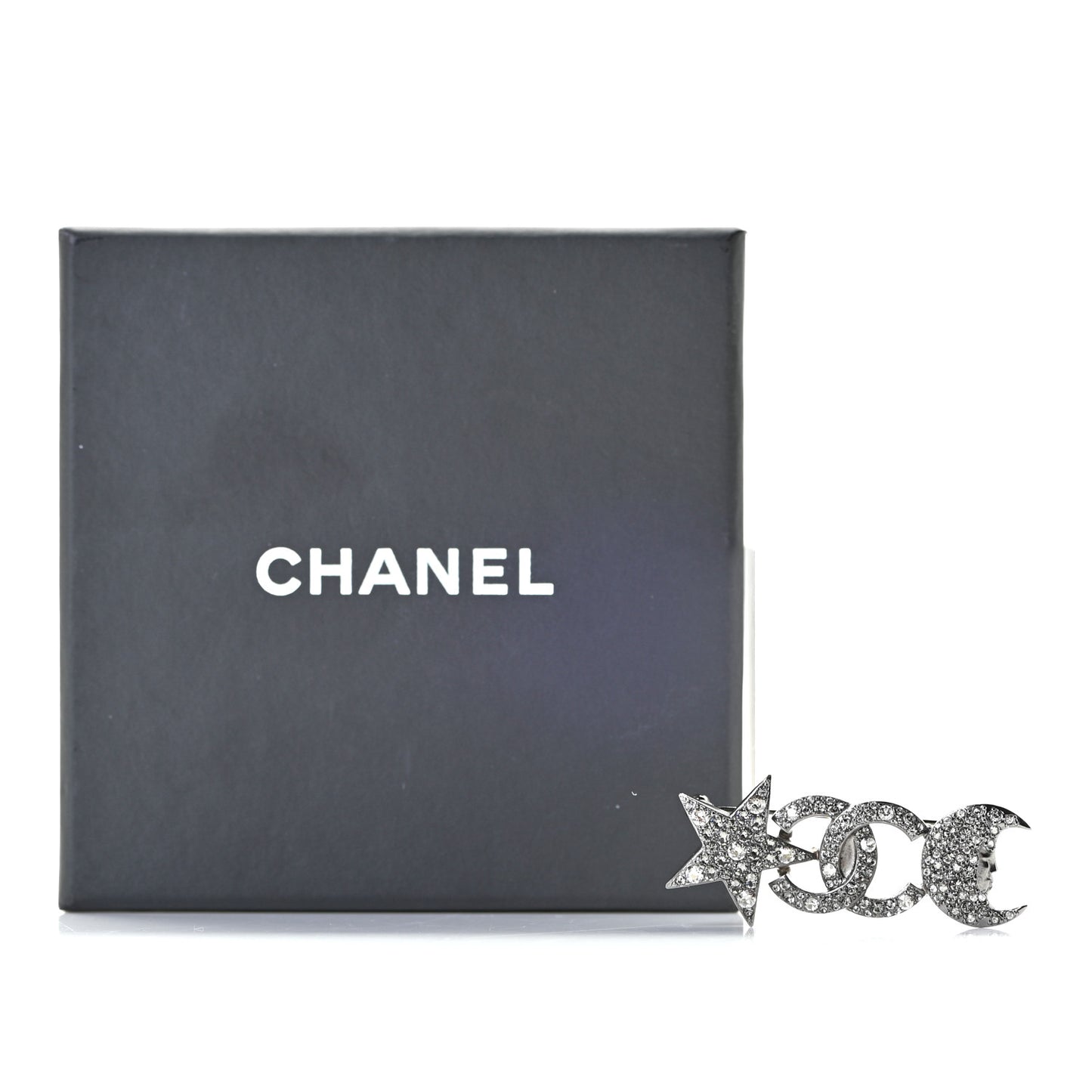 Ruthenium Crystal CC Moon Star Brooch Grey