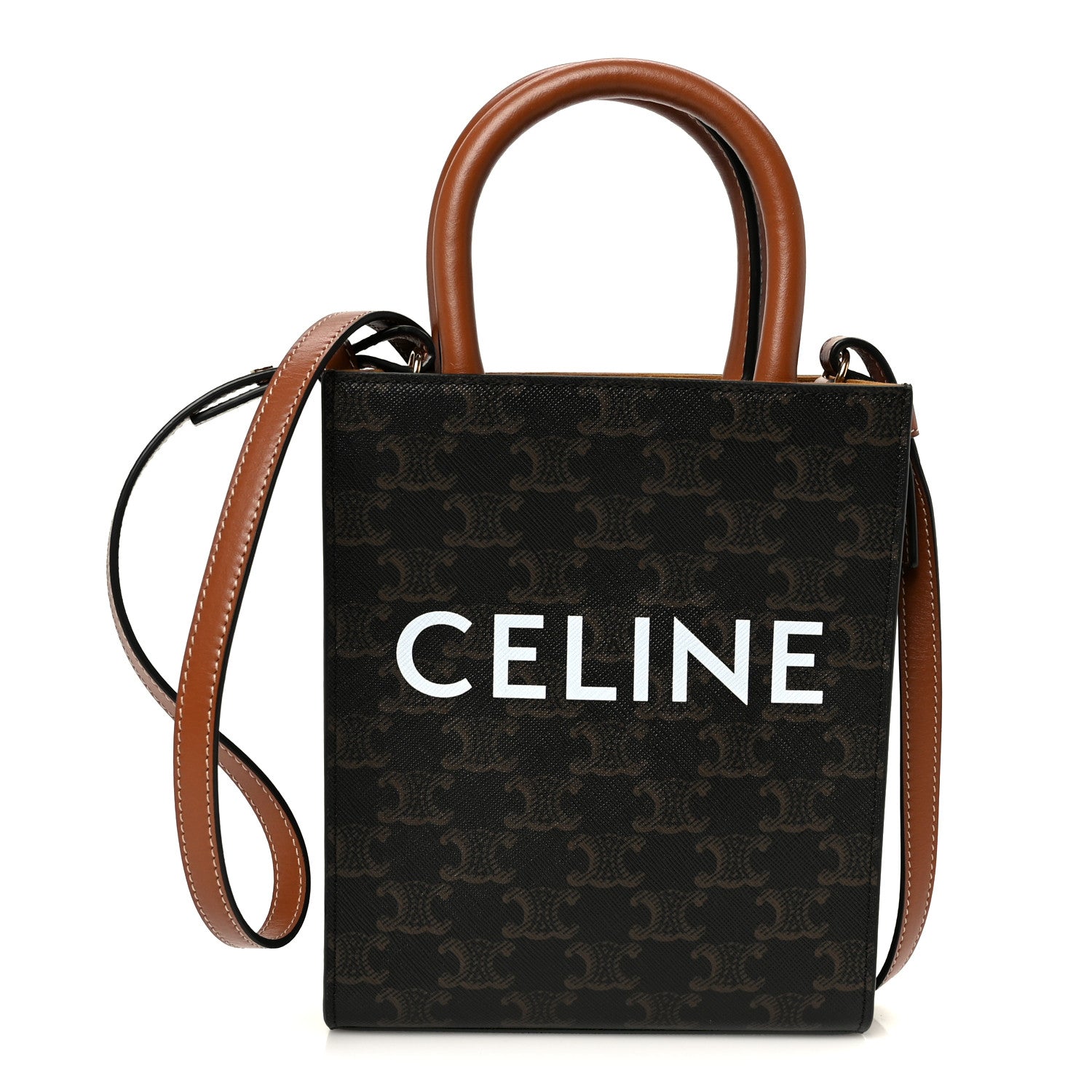Celine Triomphe Canvas Calfskin Mini Vertical Cabas Tan 1 of 9