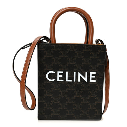 Celine Triomphe Canvas Calfskin Mini Vertical Cabas Tan 1 of 9