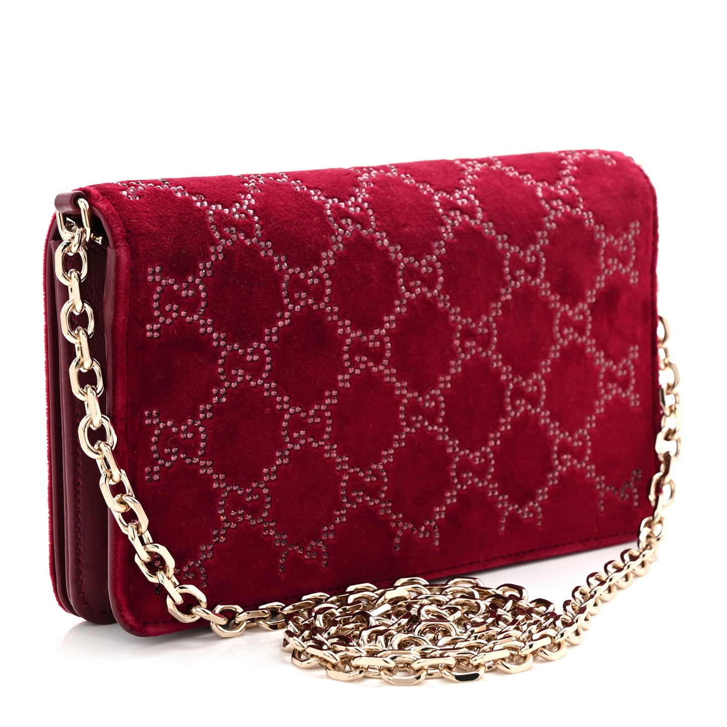 Velvet Crystal GG Monogram Wallet On Chain Rosso Ancora