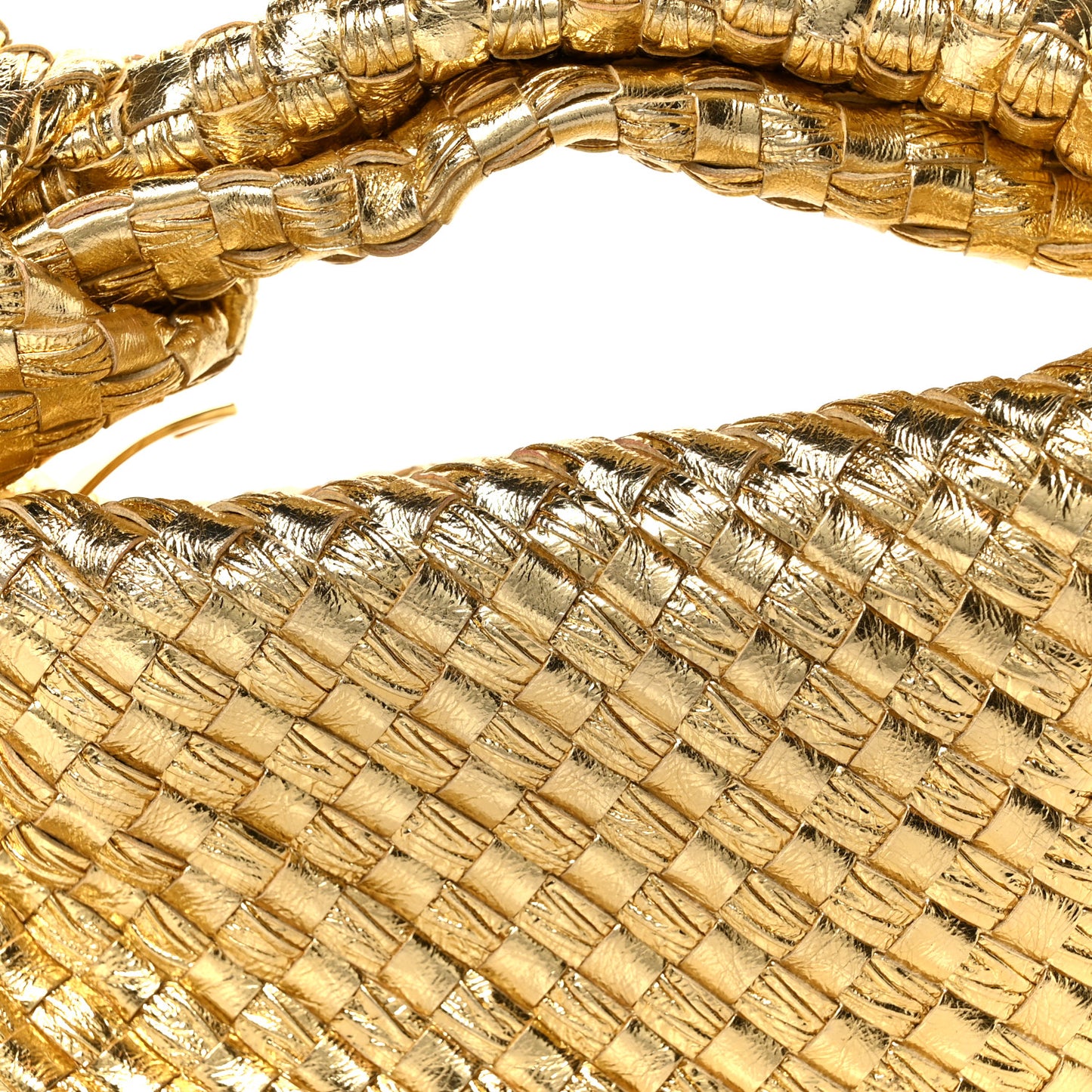 Laminated Calfskin Pressed Intreccio Mini Jodie Gold