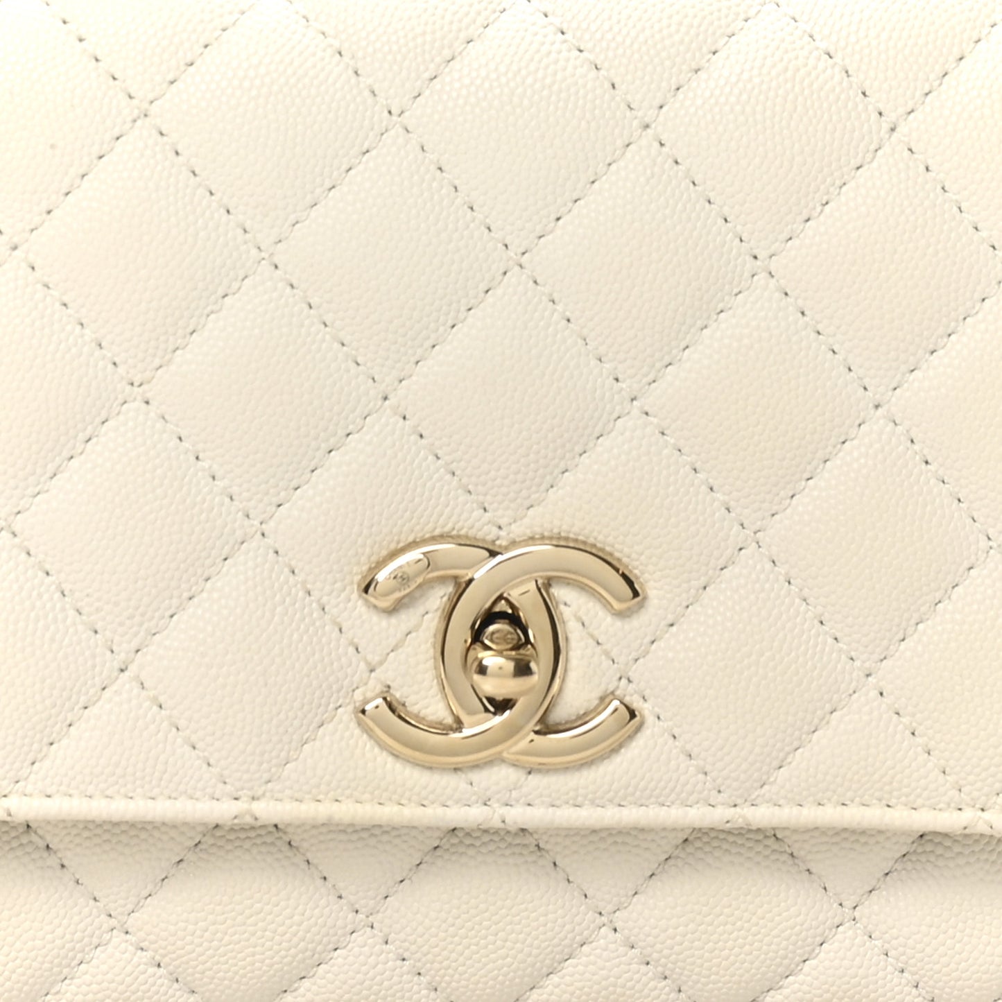 Caviar Quilted Small Coco Handle Flap White