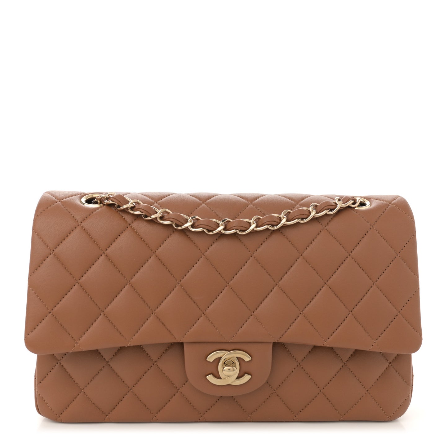 Lambskin Quilted Medium Double Flap Brown