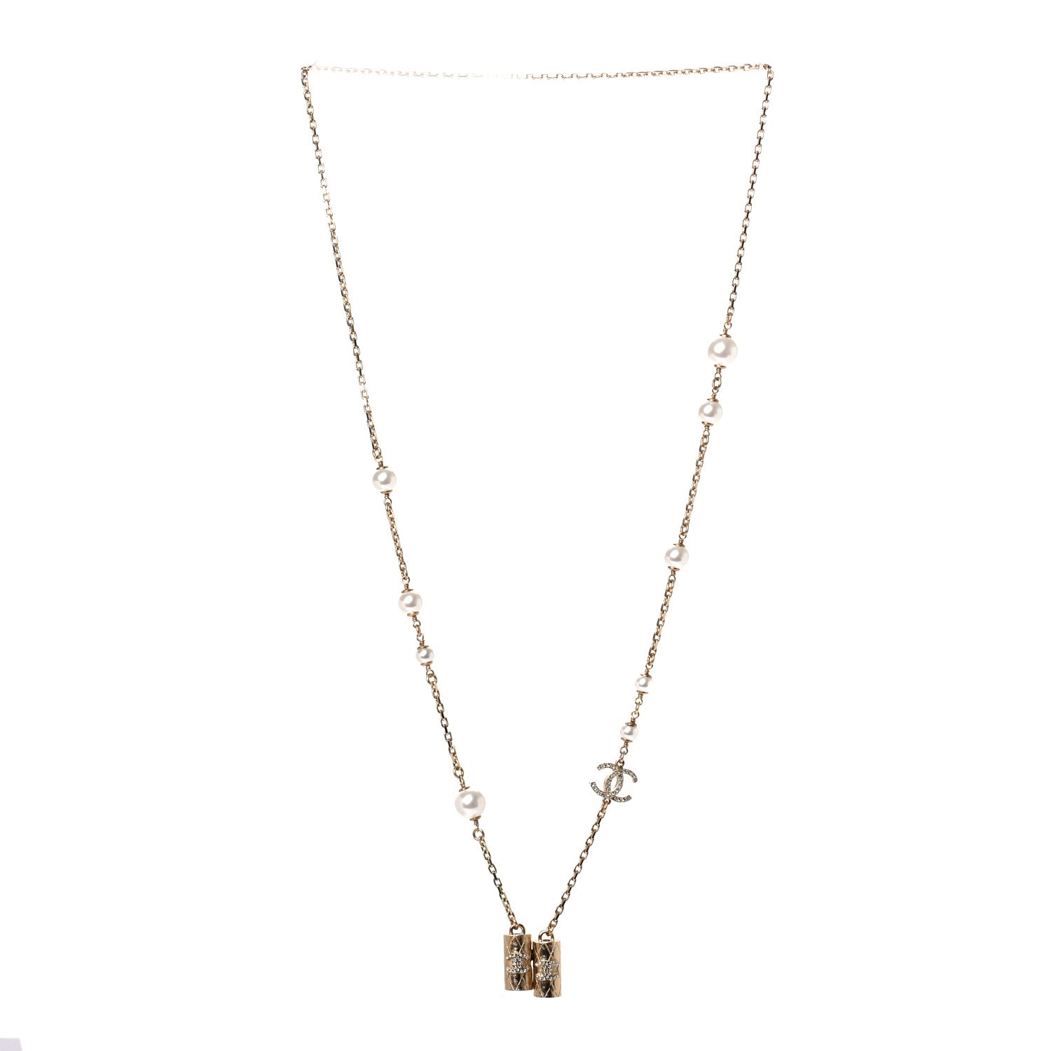 Chanel Crystal Pearl Airpod Necklace Gold 2 of 4