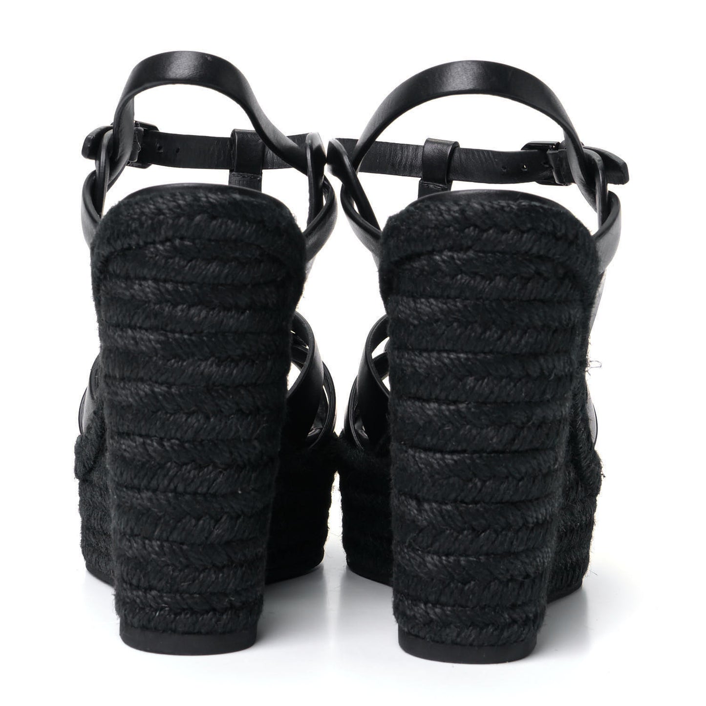 Calfskin Tribute 95 Platform Espadrille Wedge Sandals 37.5 Black