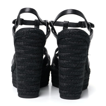 Saint Laurent Calfskin Tribute 95 Platform Espadrille Wedge Sandals 37.5 Black 3 of 5