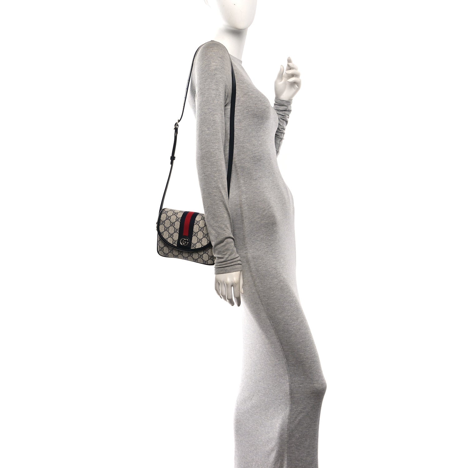Gucci GG Supreme Monogram Textured Dollar Calfskin Mini Ophidia Flap Shoulder Bag Beige Blue 2 of 10