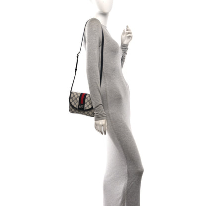 Gucci GG Supreme Monogram Textured Dollar Calfskin Mini Ophidia Flap Shoulder Bag Beige Blue 2 of 10