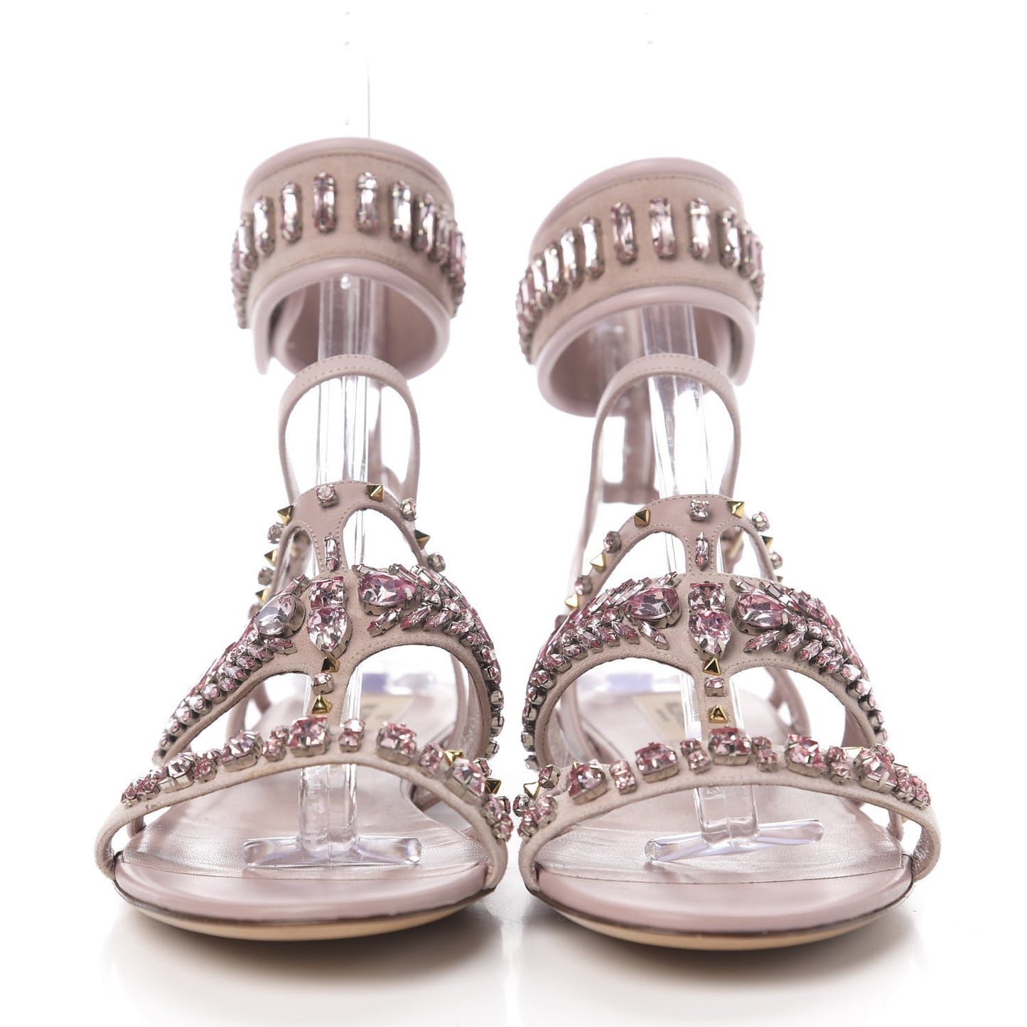 Suede Crystal Flat Sandals 39 Pink