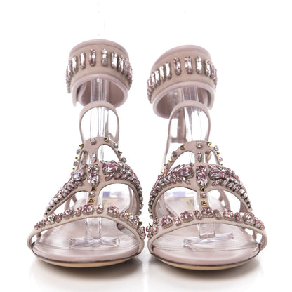 Valentino Garavani Suede Crystal Flat Sandals 39 Pink 2 of 7
