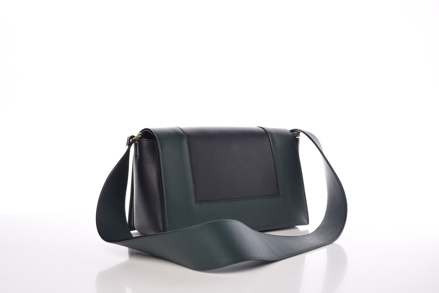 Shiny Smooth Calfskin Medium Frame Shoulder Bag Amazone Dark Navy