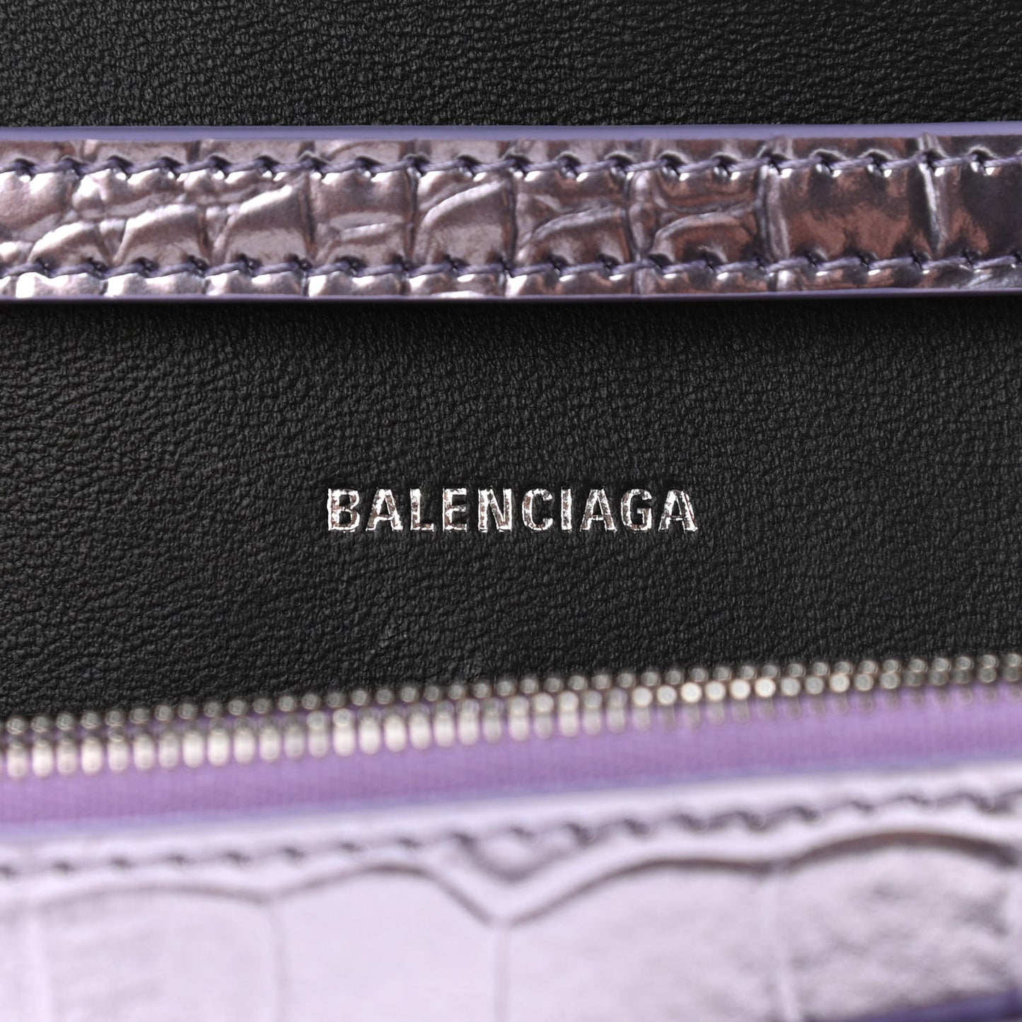 Shiny Metallic Calfskin Crocodile Embossed Hourglass Chain Bag Lilac
