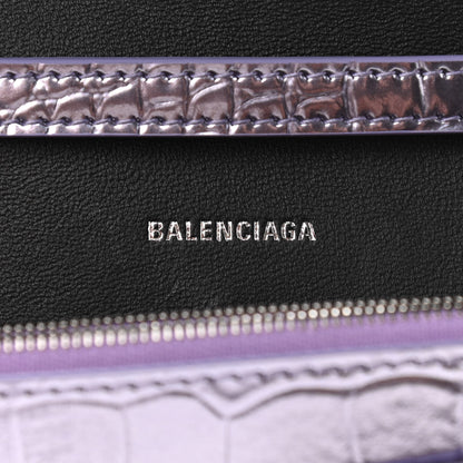 Balenciaga Shiny Metallic Calfskin Crocodile Embossed Hourglass Chain Bag Lilac 6 of 9