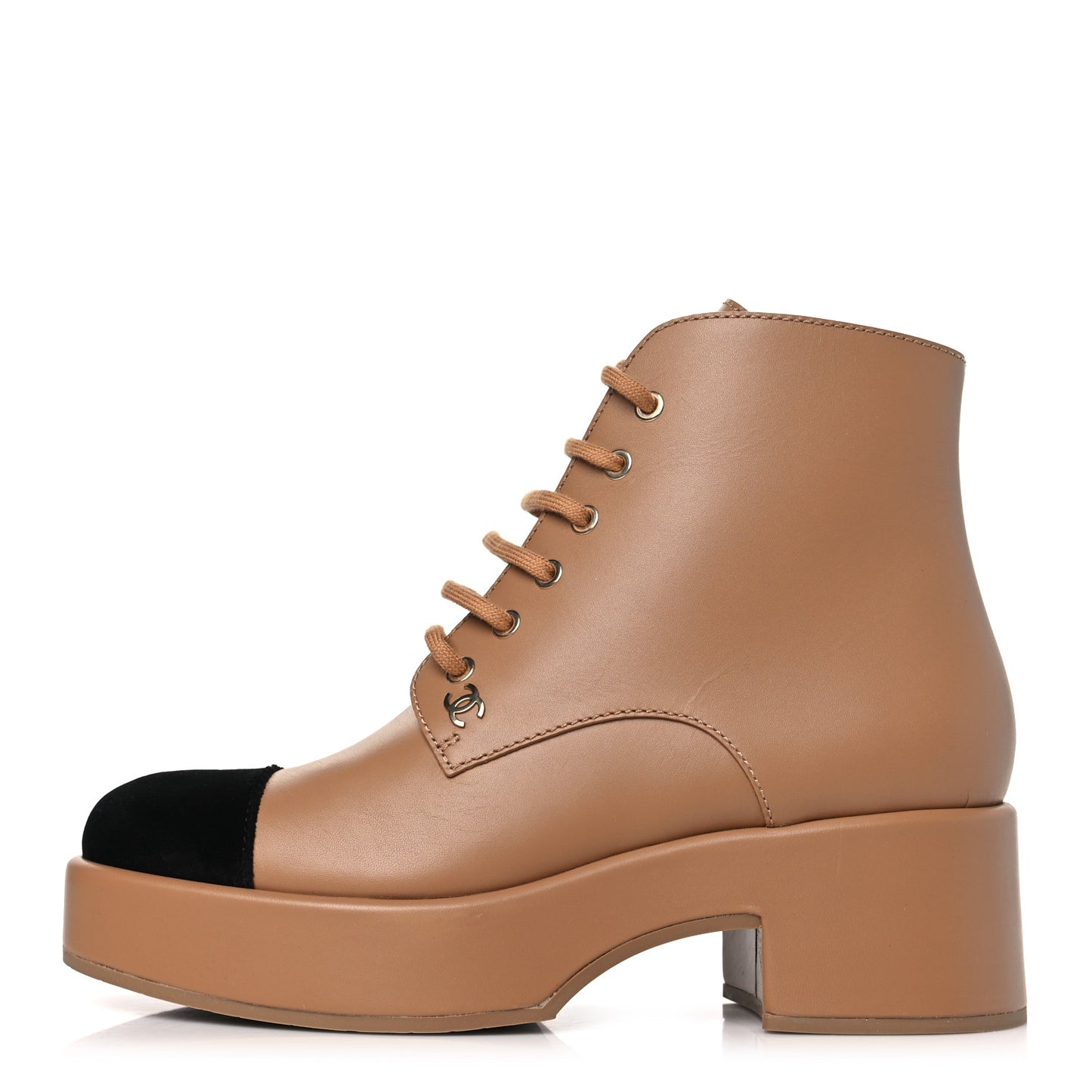 Calfskin Velvet CC Cap Toe Boots 40 Beige Black