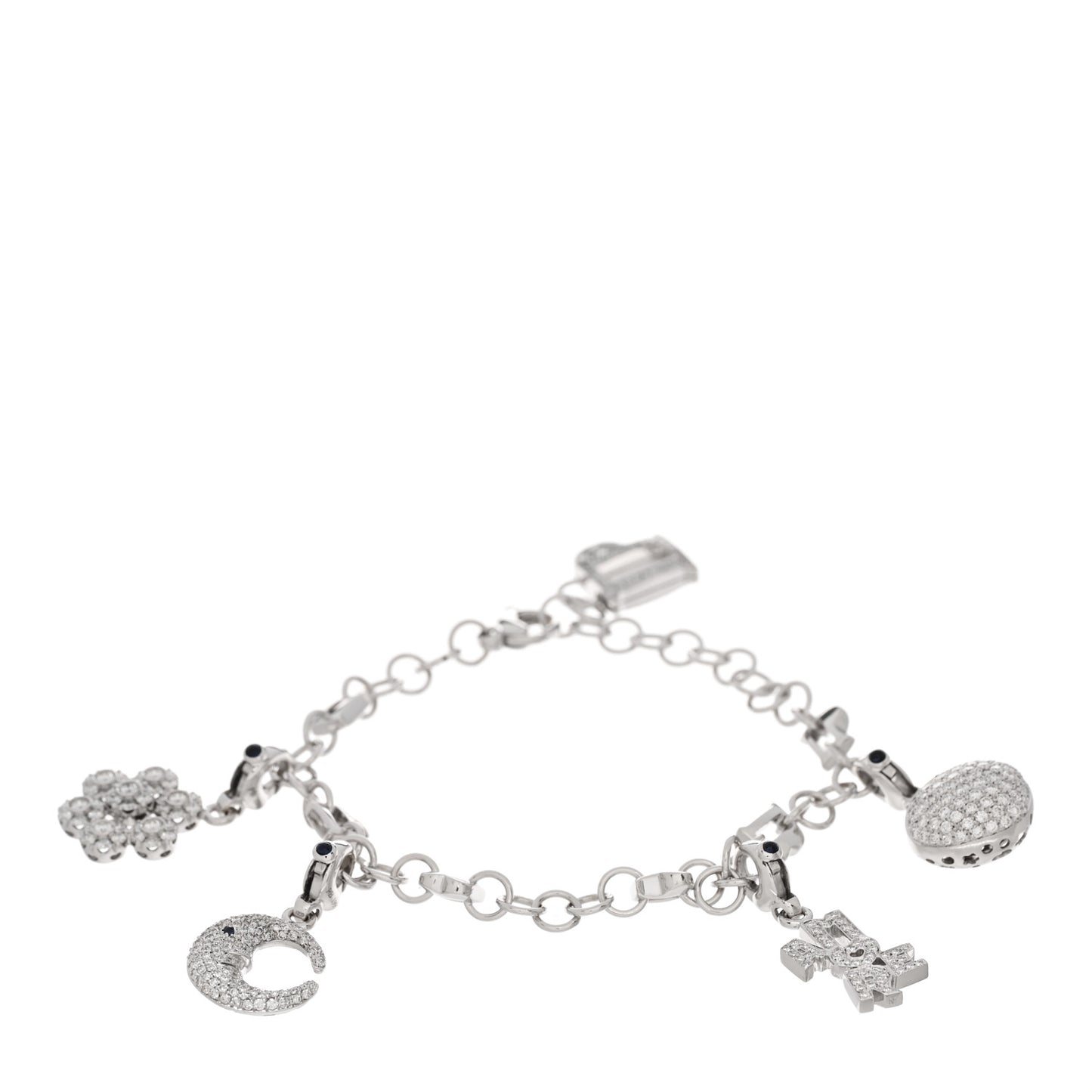 18K White Gold Diamond Blue Sapphire 5 Charm Bracelet