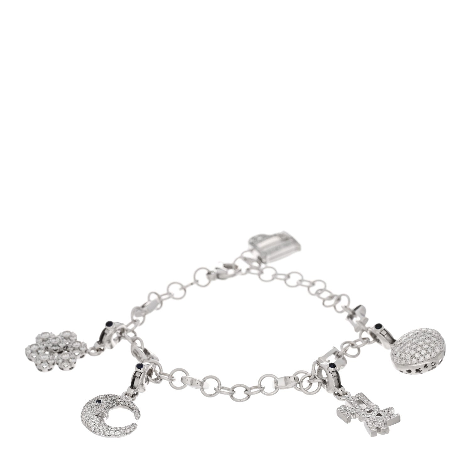 Pasquale Bruni 18K White Gold Diamond Blue Sapphire 5 Charm Bracelet 1 of 3