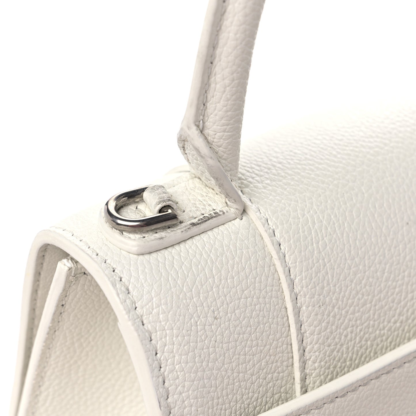 Grained Calfskin Small Hourglass Top Handle Bag White