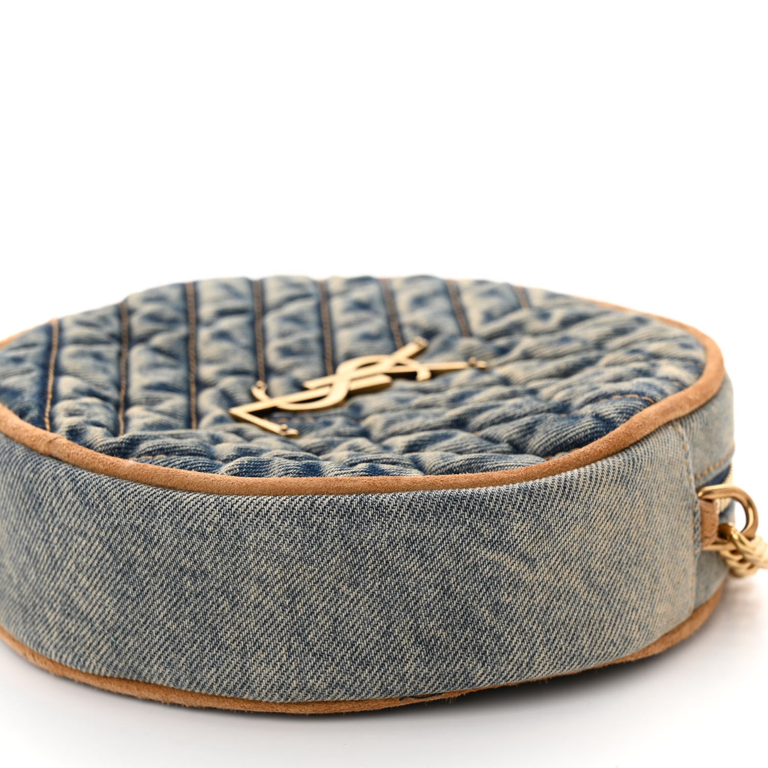 Saint Laurent Denim Quilted Monogram Round Crossbody Bag Rodeo Blue 9 of 10