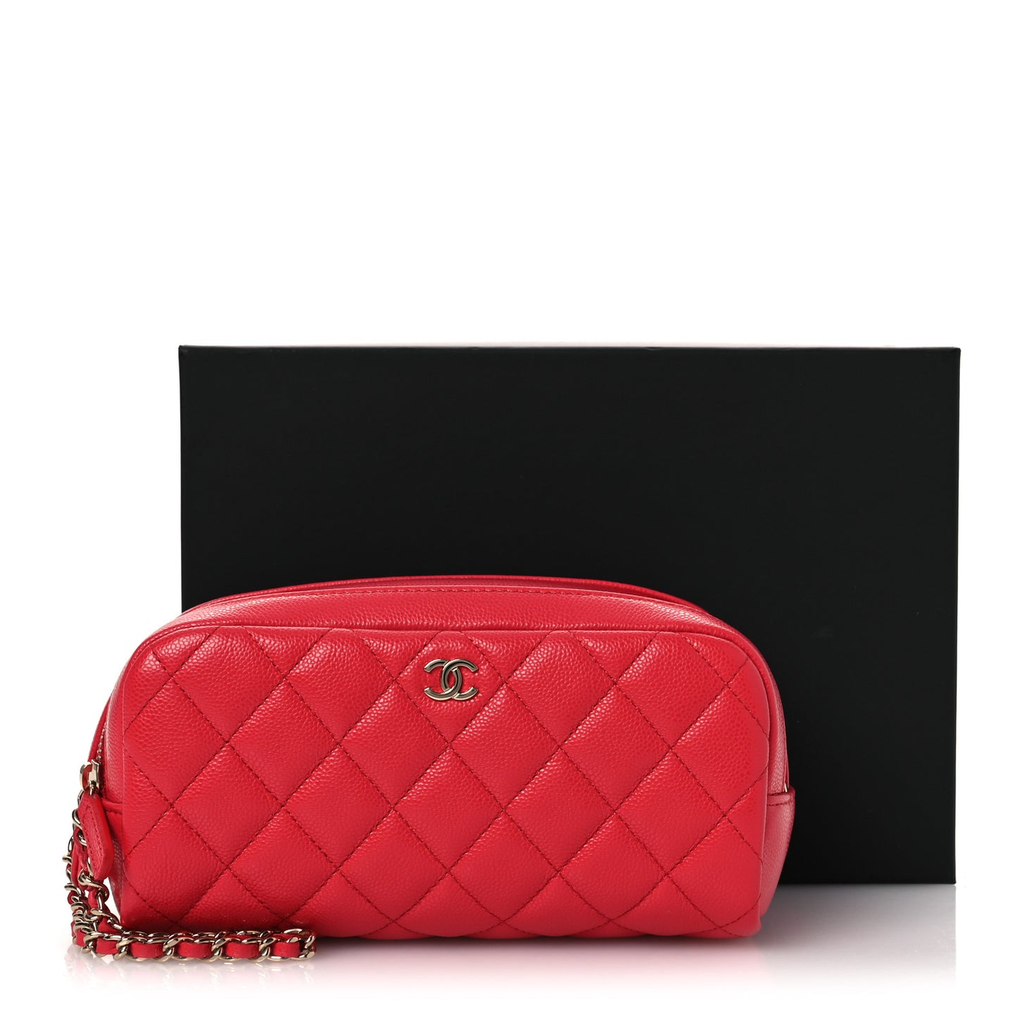 Caviar Quilted Double Zip Pouch Cosmetic Case Coral