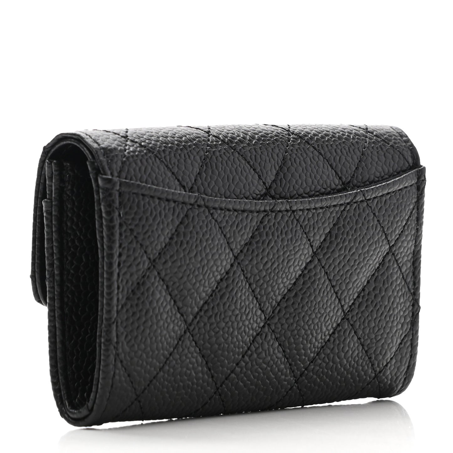 Caviar Quilted Flap Card Holder Wallet Black