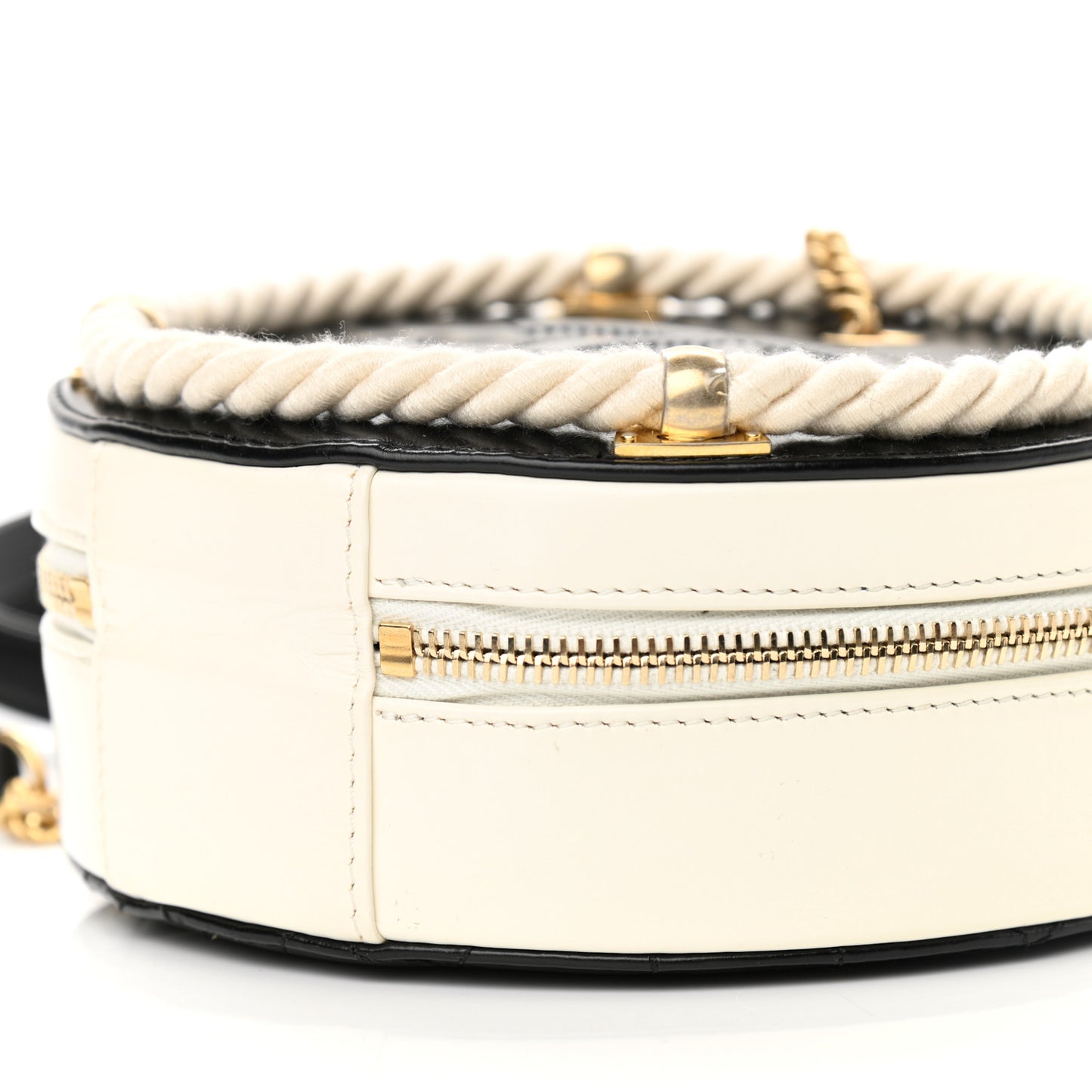 Crumpled Calfskin Cotton Small En Vogue Round Bag Black