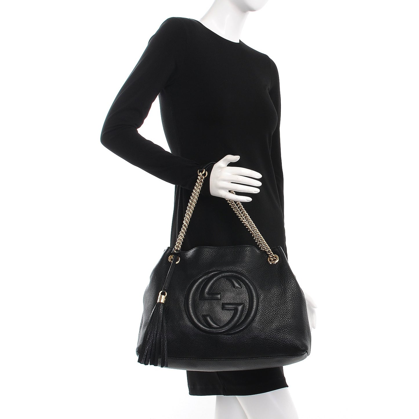 Pebbled Calfskin Medium Soho Chain Shoulder Bag Black