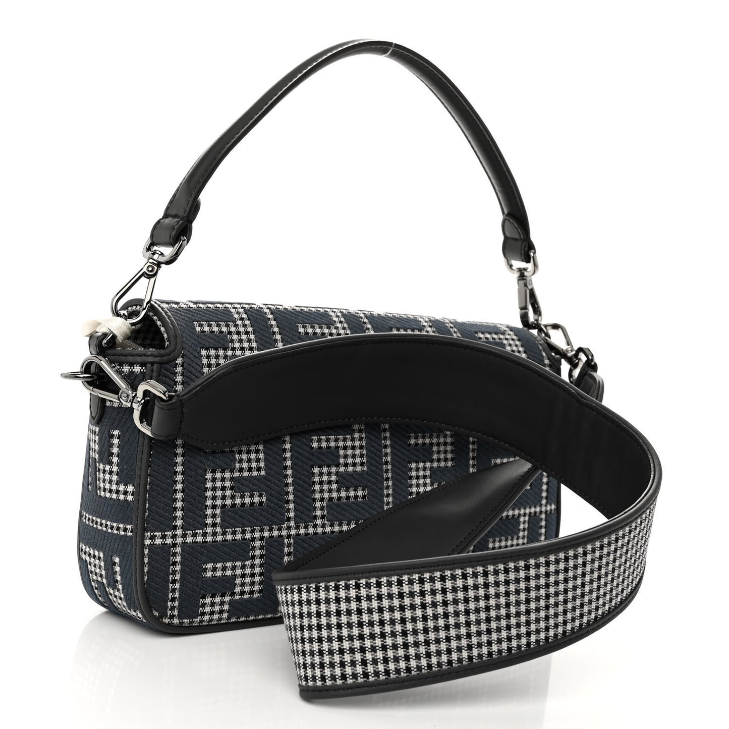 Wool Vitello King Houndstooth FF Embroidered Baguette Grigio Anthracite